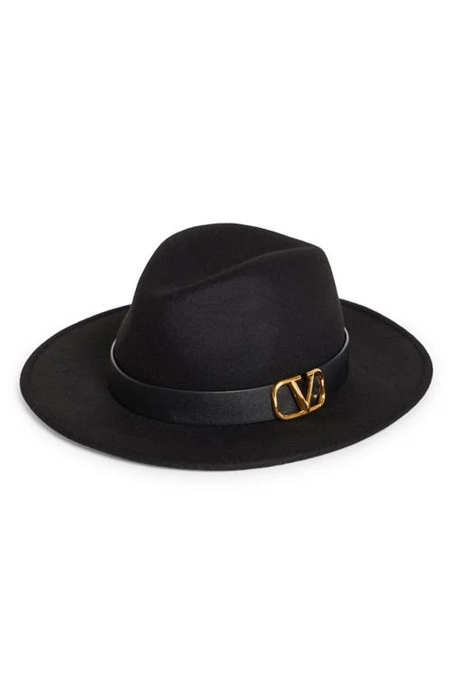 Valentino Garavani VLOGO Wool Felt Fedora in N01 Nero/Nero at Nordstrom, Size Medium