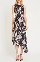 Luxely Sylan Print Sleeveless Asymmetric Midi Dress Charcoal/Wisteria at Nordstrom,