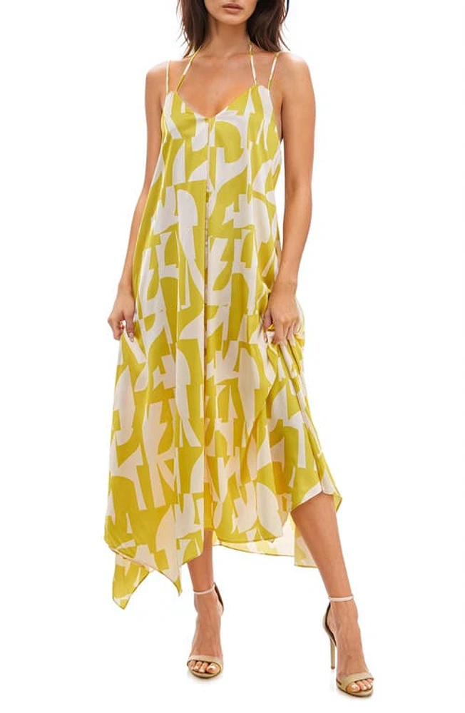 Socialite Geo Print Handkerchief Hem Midi Dress Chartreuse/Ivory at Nordstrom,