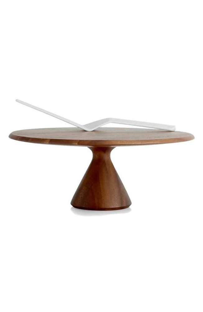 Nambé Quatro Acacia Wood Cake Pedestal & Server Set in Brown at Nordstrom, Size One Size Oz