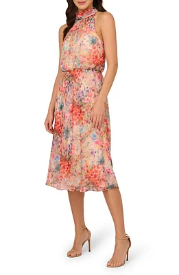 Adrianna Papell Metallic Floral Print Sleeveless Midi Dress Red Multi at Nordstrom,