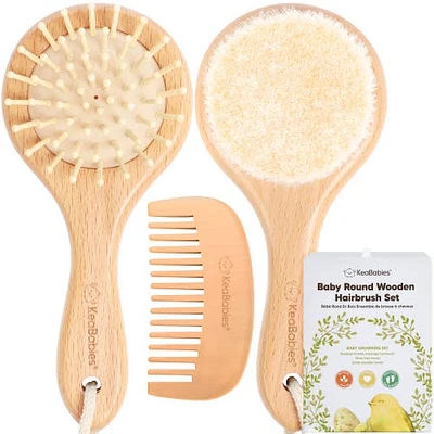 KeaBabies Baby Round Hair Brush and Comb Set in Walnut at Nordstrom