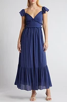 LoveShackFancy Katina Smocked Ruffle Maxi Dress Midnight at Nordstrom,