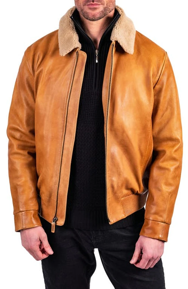 Comstock & Co. Captain Lambskin Leather Jacket Saddle at Nordstrom,