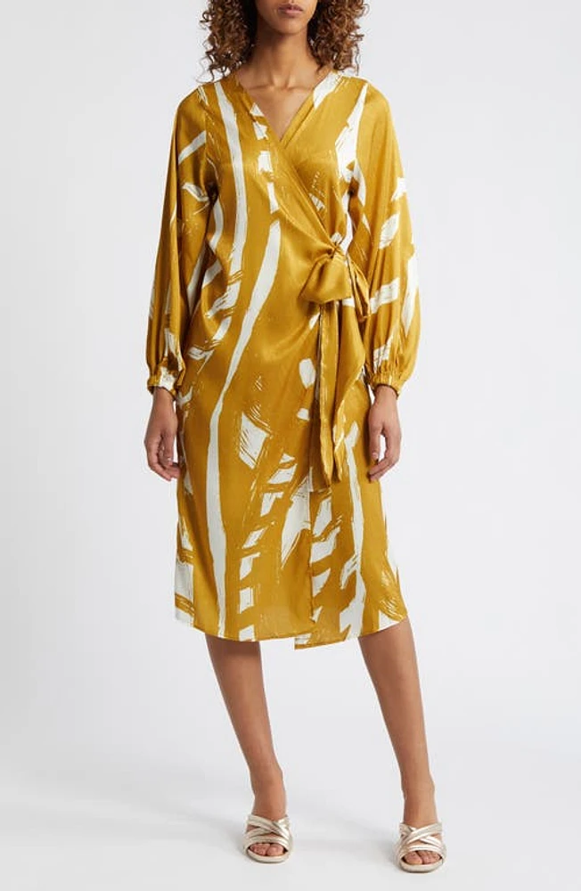 DIARRABLU Lala Long Sleeve Wrap Dress Gold at Nordstrom,