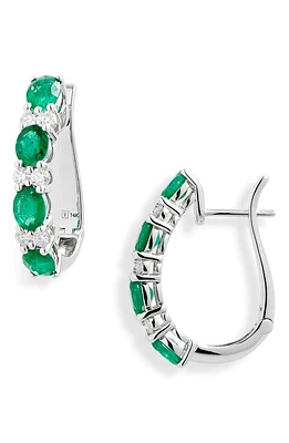 VALANI ATELIER Alternating Emerald & Diamond Hoop Earrings in White Gold/Emerald/Diamond at Nordstrom