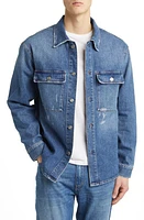 NN07 Roger 1871 Distressed Stretch Denim Overshirt Mid Blue at Nordstrom,