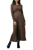 Ripe Maternity Shae Animal Print Cross Front Long Sleeve Dress Tan at Nordstrom,