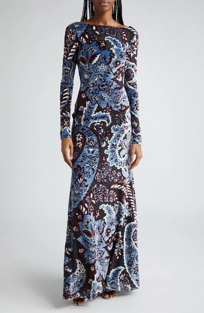 Etro Long Sleeve Tulle & Velvet Maxi Dress S9880 at Nordstrom, Us