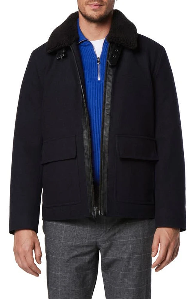 Andrew Marc Hudson Water Resistant Faux Shearling Trim Jacket Blue Heather at Nordstrom,