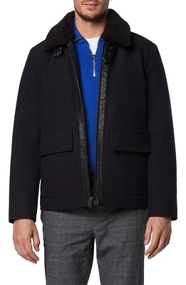 Andrew Marc Hudson Water Resistant Faux Shearling Trim Jacket Blue Heather at Nordstrom,