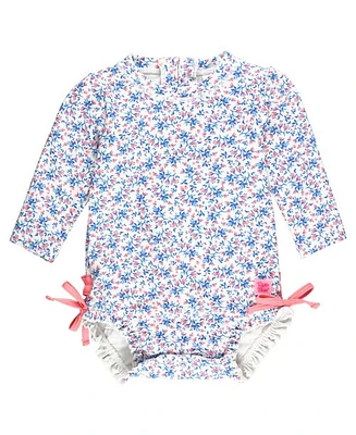 RuffleButts Girls Long Sleeve UPF50+ One Piece Rash Guard in Cottage Tea Time at Nordstrom