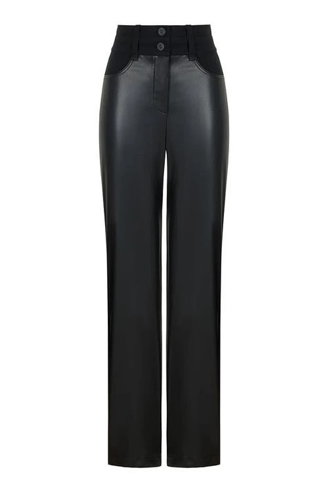 Nocturne Double Waisted Straight Pants in Black at Nordstrom