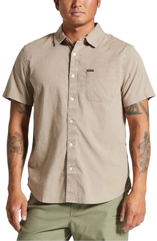 Brixton Charter Short Sleeve Button-Up Shirt Cinder Grey Sol Wash at Nordstrom,