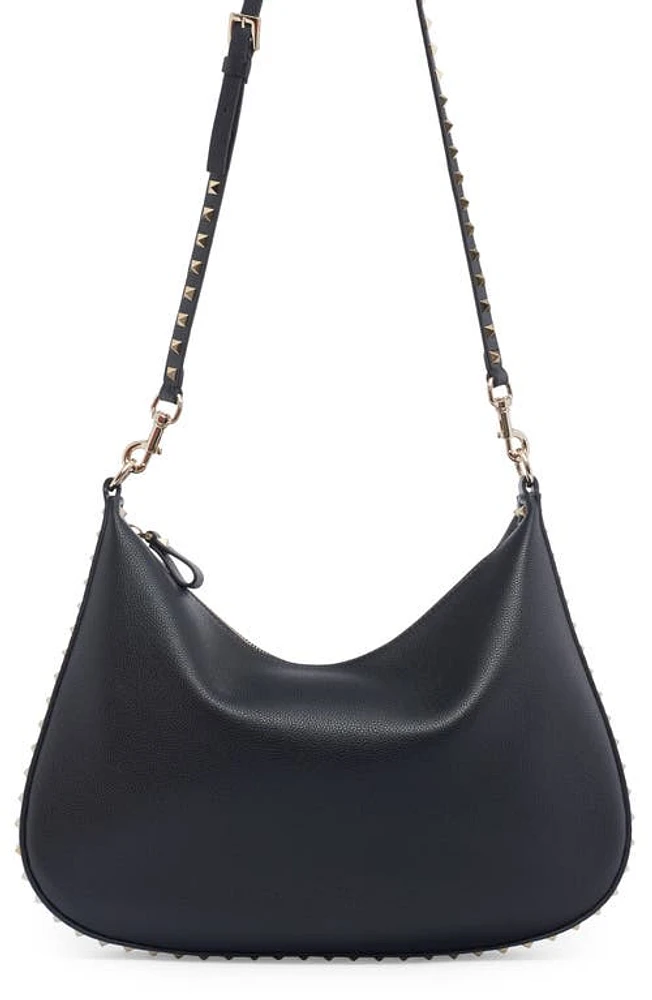 Valentino Garavani Rockstud Leather Hobo Bag in 0No Nero at Nordstrom