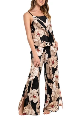 Midnight Bakery Floral Print Satin Pajamas Summer Song/Black at Nordstrom,