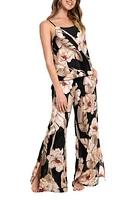 Midnight Bakery Floral Print Satin Pajamas Summer Song/Black at Nordstrom,