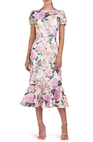 Kay Unger Fern Floral Lace Midi Cocktail Dress Rose Violet/Ivory at Nordstrom,