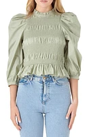 English Factory Smocked Puff Shoulder Poplin Top at Nordstrom,