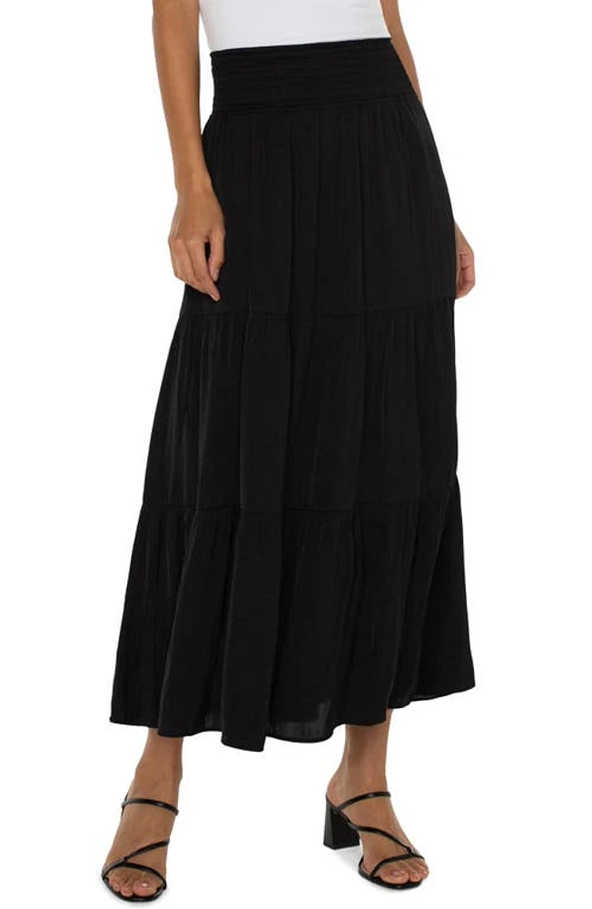 Liverpool Los Angeles Tiered Sateen Maxi Skirt Black at Nordstrom,