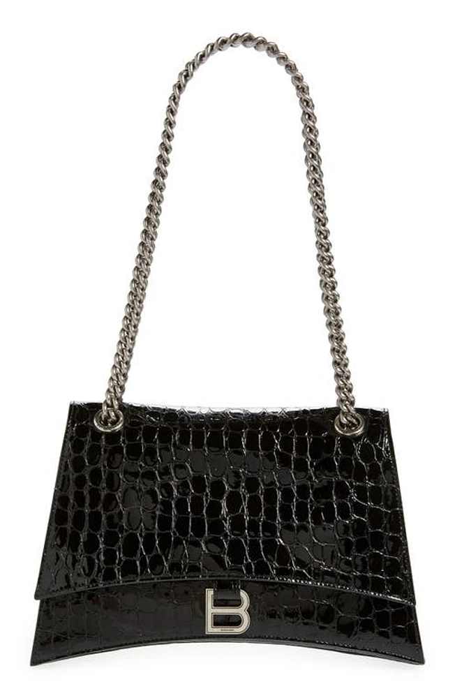 Balenciaga Medium Crush Croc Embossed Patent Leather Shoulder Bag in Black at Nordstrom