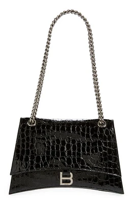 Balenciaga Medium Crush Croc Embossed Patent Leather Shoulder Bag in Black at Nordstrom