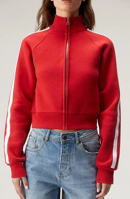 NASTY GAL Stripe Sleeve Track Jacket Red at Nordstrom,