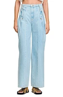 sandro Everly Pleated Straight Leg Pants in Light Blue Jean at Nordstrom, Size 4