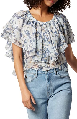 Joie Larisa Floral Ruffle Silk Blouse in Nightshadow Blue Multi at Nordstrom, Size Medium