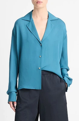 Vince Dolman Sleeve Silk Button-Up Top Blue Waltz at Nordstrom,