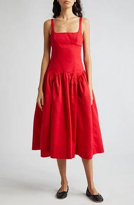 Sandy Liang Cricket Cutout Pleated Midi Dress Red at Nordstrom,