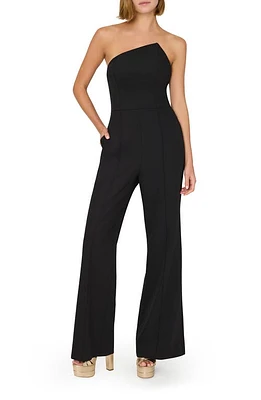 Milly Atlas Cady Asymmetric Neck Strapless Jumpsuit Black at Nordstrom,