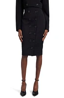 Alaïa Button Front Stretch Wool Pencil Skirt Noir at Nordstrom, Us