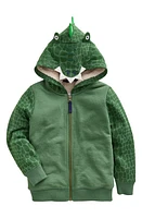 Mini Boden Kids' Crocodile High Pile Fleece Lined Hoodie Green at Nordstrom,