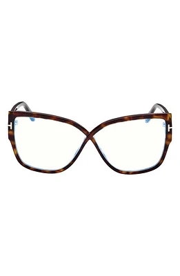 TOM FORD 60mm Rectangular Blue Light Blocking Glasses in Dark Havana/Blue Block Lenses at Nordstrom