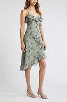 Open Edit Floral Print Ruffle Chiffon Dress Green- Blue Smudge at Nordstrom,