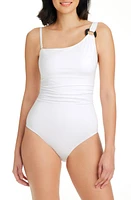 Rod Beattie Graphic Measures One-Shoulder One-Piece Swimsuit White at Nordstrom,