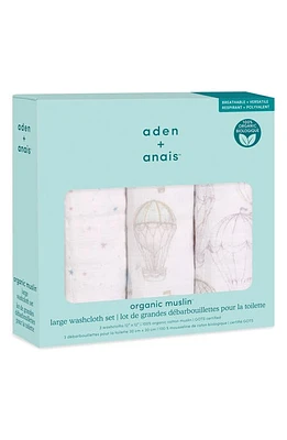 aden + anais 3-Pack Assorted Organic Cotton Muslin Washcloths in Above The Clouds Pink at Nordstrom