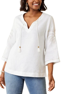 Tommy Bahama Breezy Palms Embroidered Linen Tunic Top White at Nordstrom,