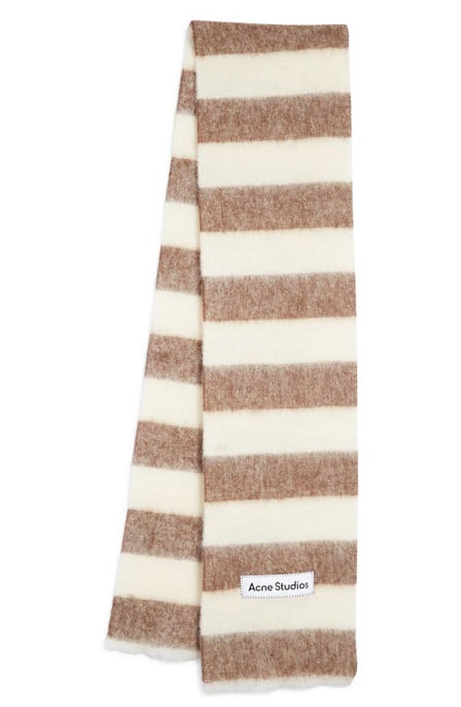 Acne Studios Vally Stripe Alpaca, Wool & Mohair Blend Scarf in Brown/White at Nordstrom