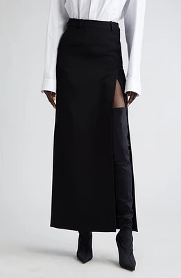 Balenciaga Slit Tailored Stretch Wool Midi Skirt Black at Nordstrom, Us