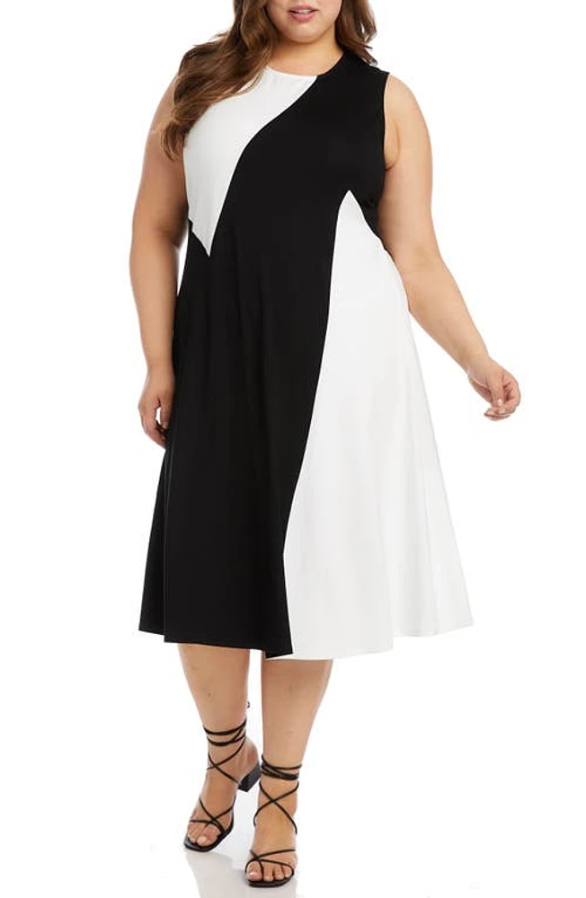 Karen Kane Sleeveless Colorblock Midi Dress Black With White at Nordstrom,