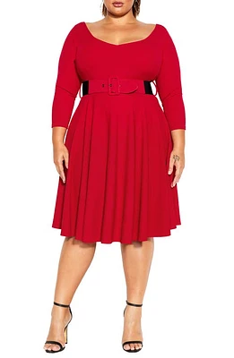 City Chic Belted Fit & Flare Dress at