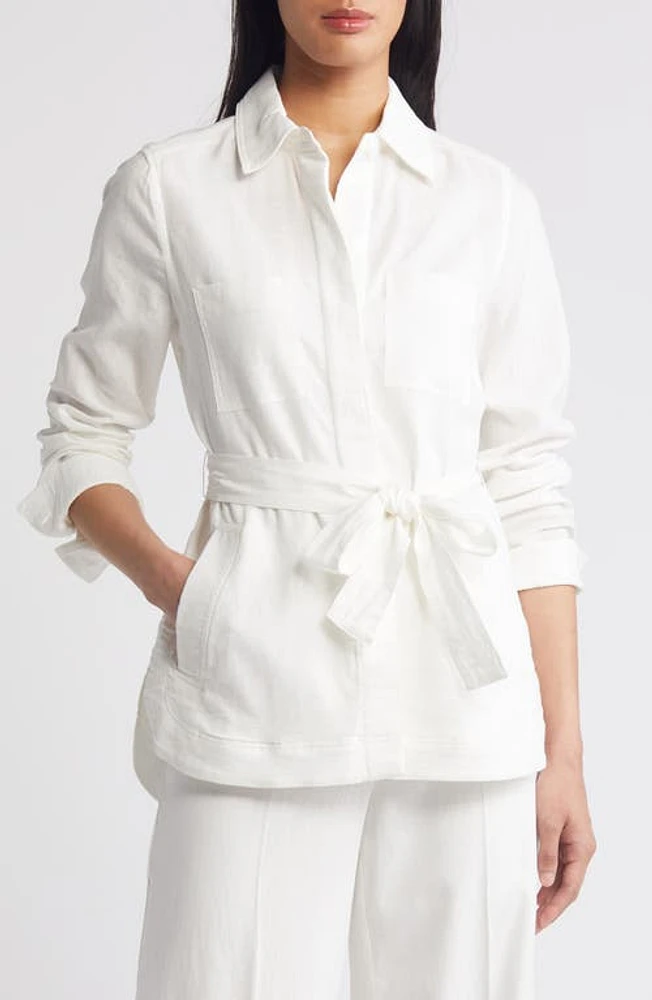 Tahari ASL Belted Shirt Jacket Ivory at Nordstrom,