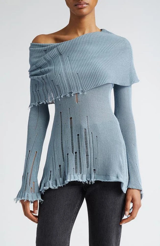 Acne Studios Klass Gummy Distressed Cotton & Nylon Sweater Denim Blue at Nordstrom,