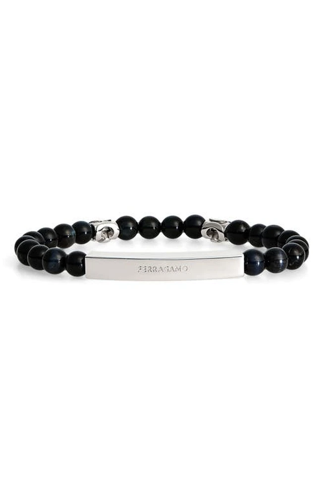 FERRAGAMO Men's Logo Plate Falcon's Eye Beaded Bracelet in Falcons Eye at Nordstrom