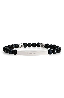 FERRAGAMO Men's Logo Plate Falcon's Eye Beaded Bracelet in Falcons Eye at Nordstrom