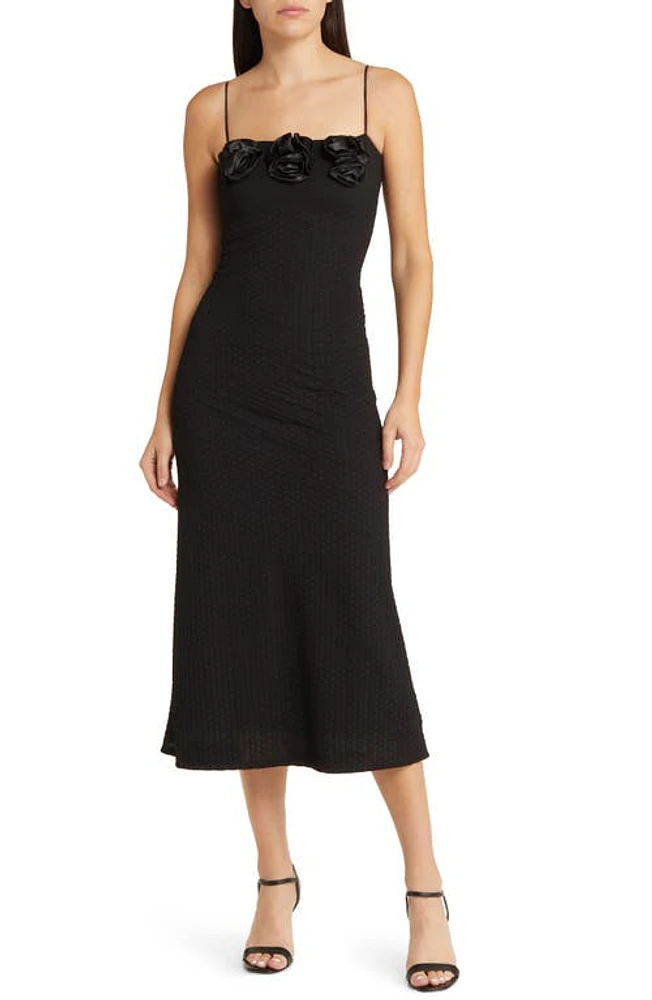 Charles Henry Rosette Textured Sleeveless Knit Midi Dress Black at Nordstrom,