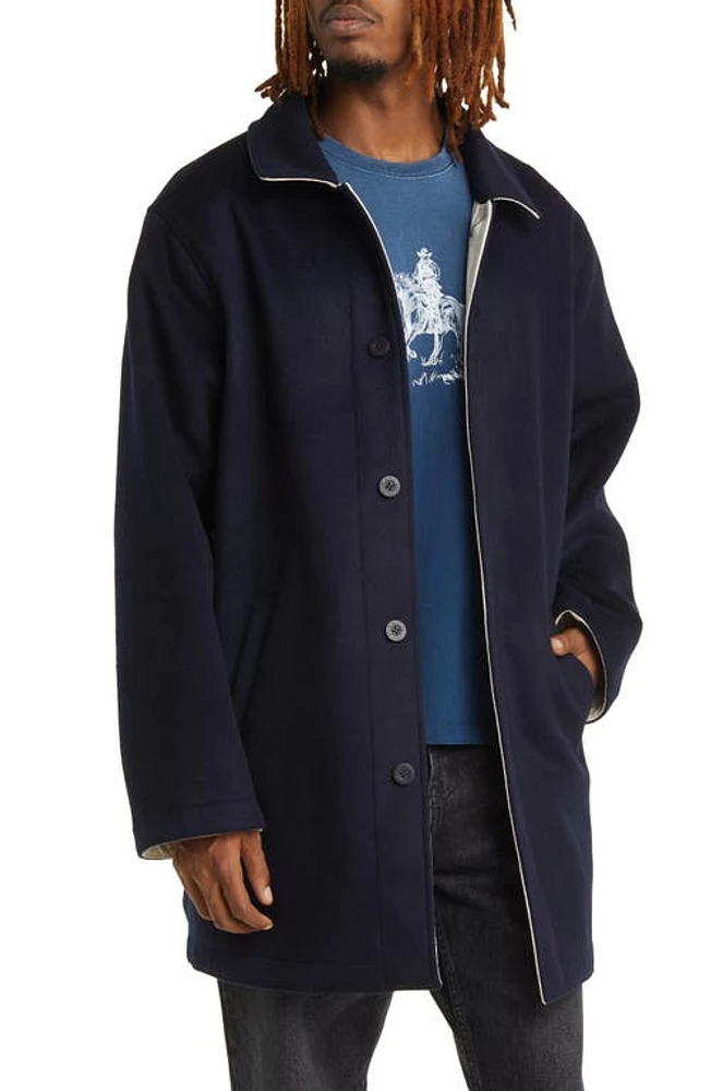 ONE OF THESE DAYS Austin Reversible Wool Blend Trench Coat in Navy/Stone at Nordstrom, Size Large