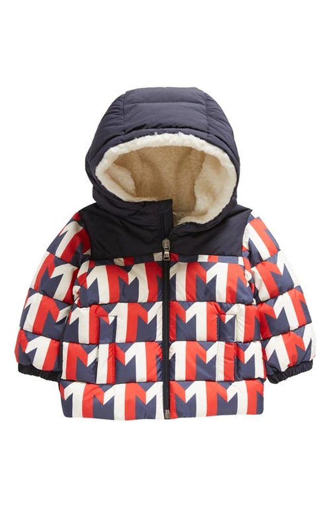 Moncler Kids' Eddie Logo Print Puffer Jacket Red/Blue/White at Nordstrom,